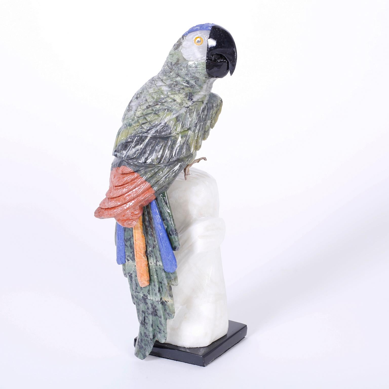 Pair of Carved Stone Parrots In Good Condition For Sale In Palm Beach, FL
