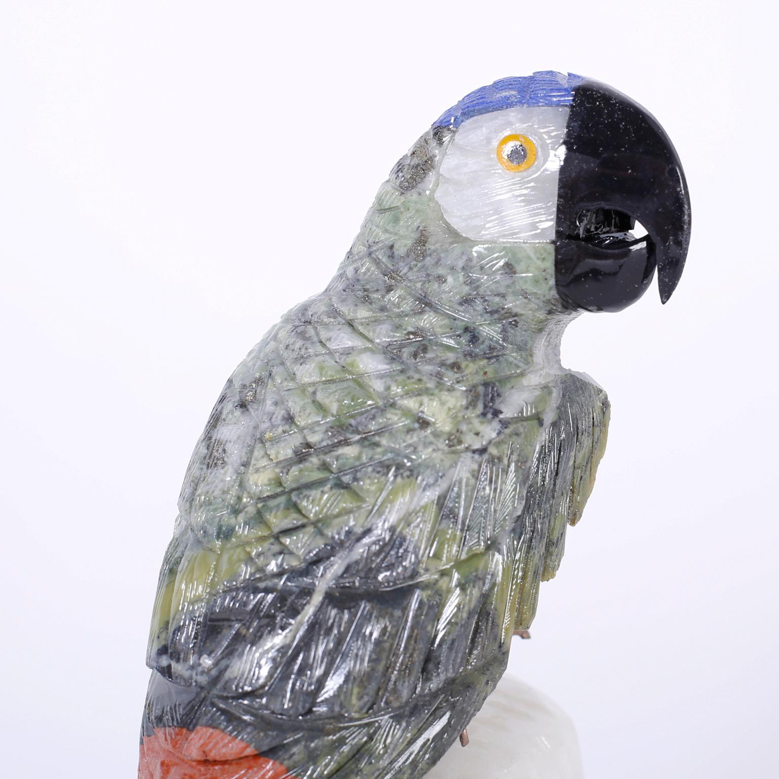 20th Century Pair of Carved Stone Parrots For Sale
