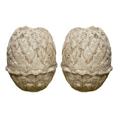 Pair of Carved Stone Pineapple Finials