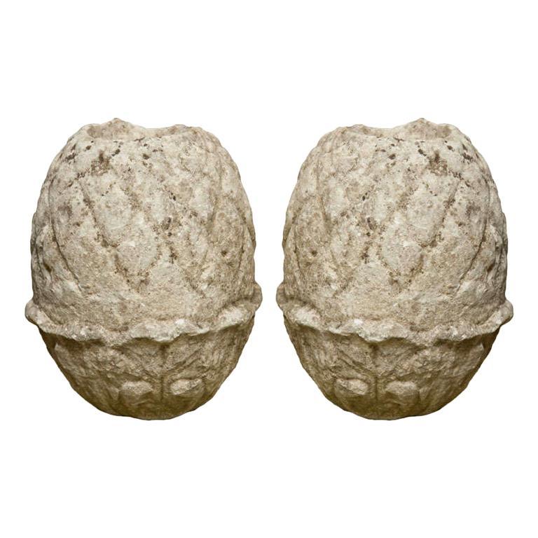 Pair of Carved Stone Pineapple Finials For Sale at 1stDibs