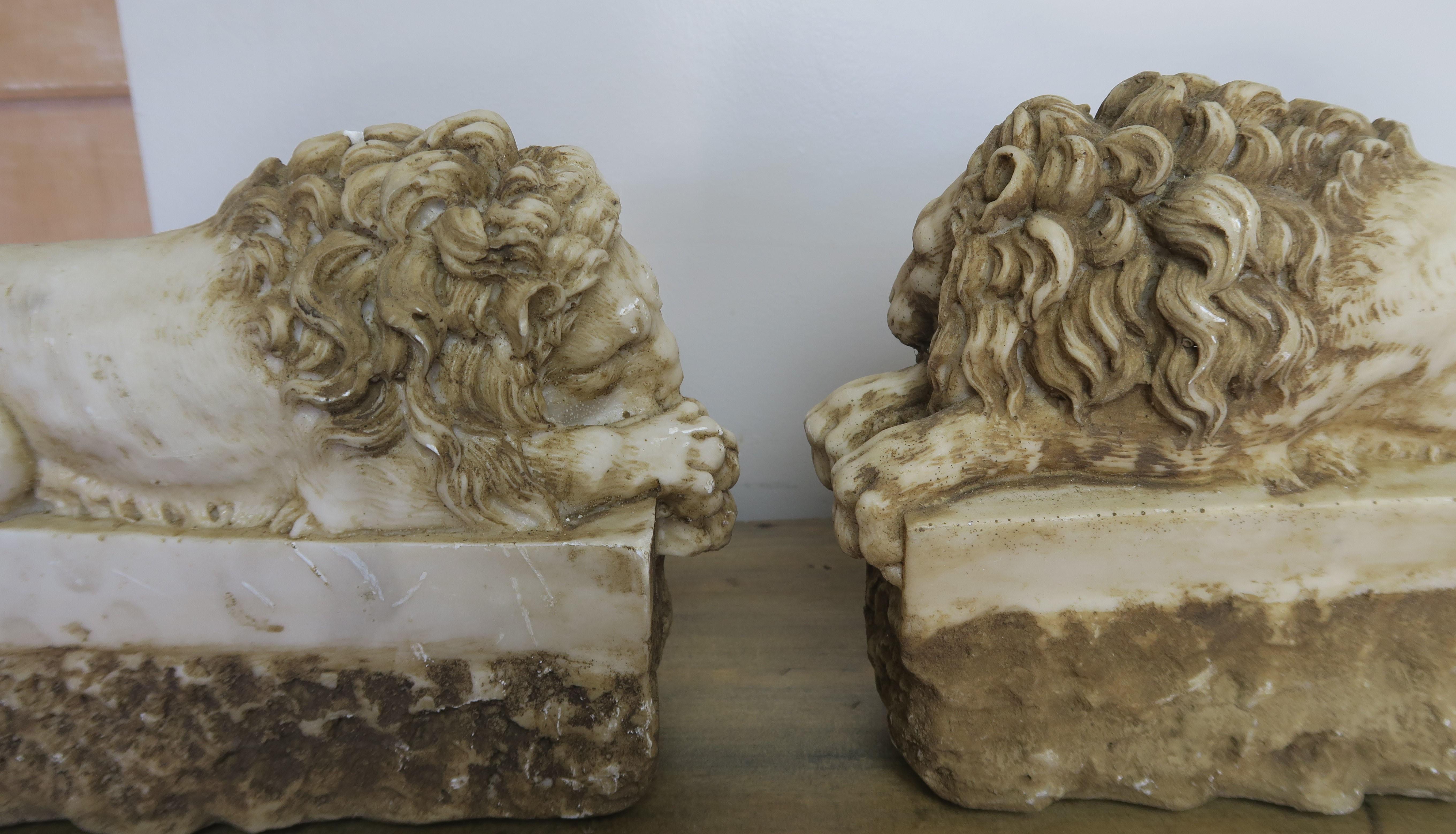 Pair of Carved Stone Replica Lions originally by Antonio Canova 3