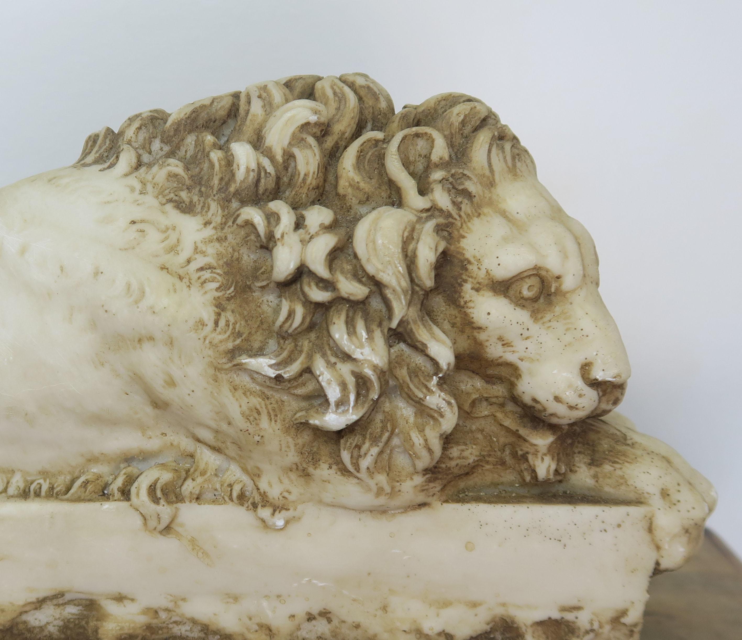 Italian Pair of Carved Stone Replica Lions originally by Antonio Canova
