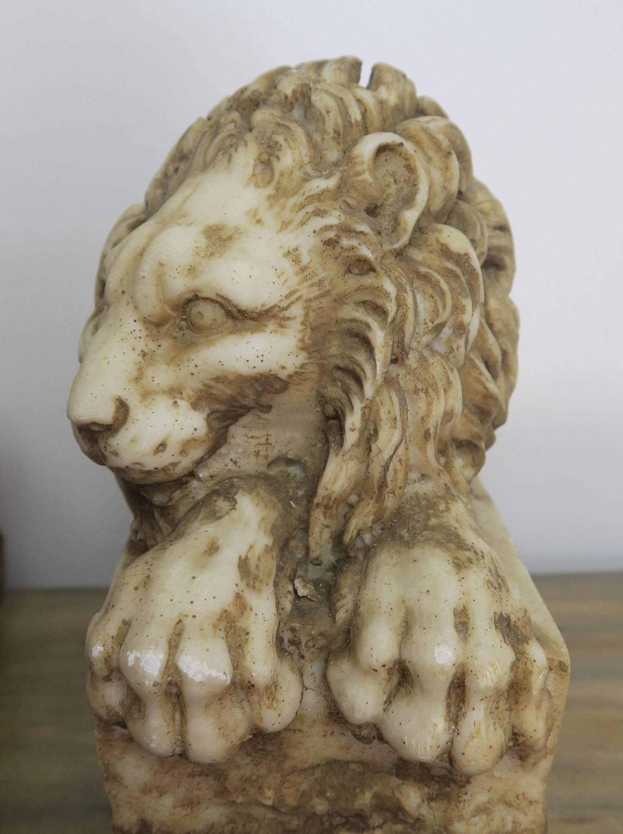 Pair of Carved Stone Replica Lions originally by Antonio Canova In Distressed Condition In Los Angeles, CA