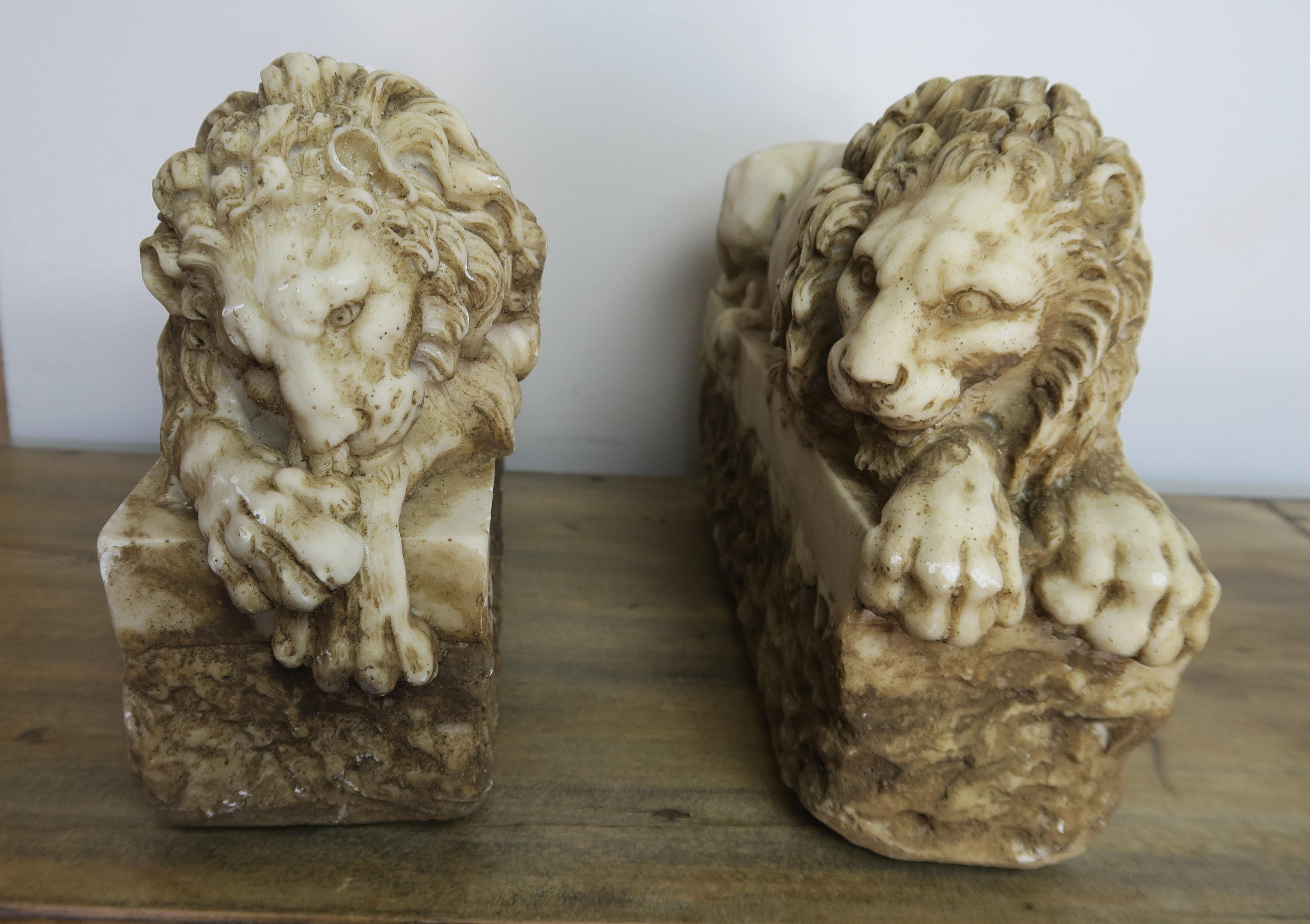20th Century Pair of Carved Stone Replica Lions originally by Antonio Canova