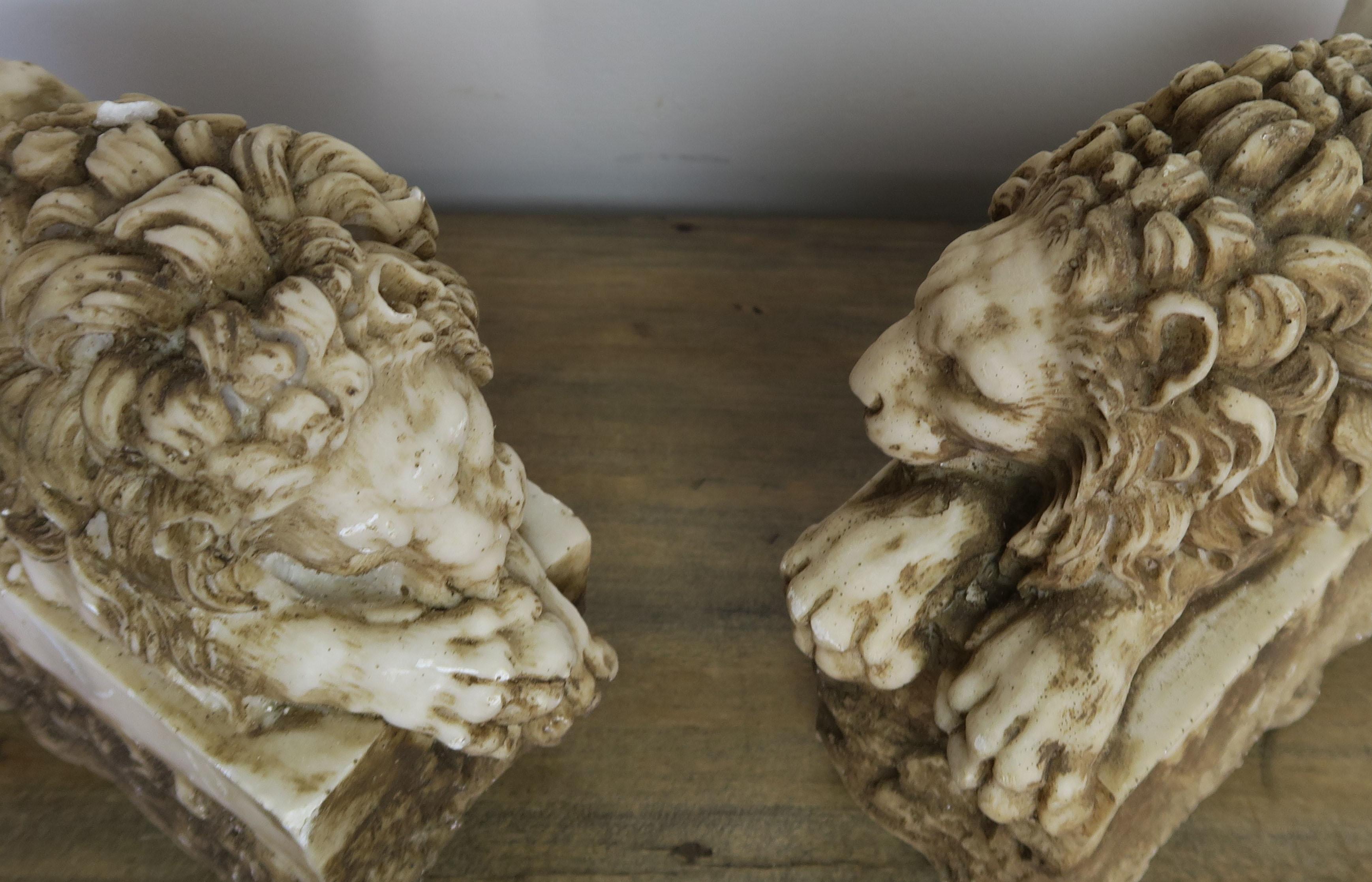 Pair of Carved Stone Replica Lions originally by Antonio Canova 2