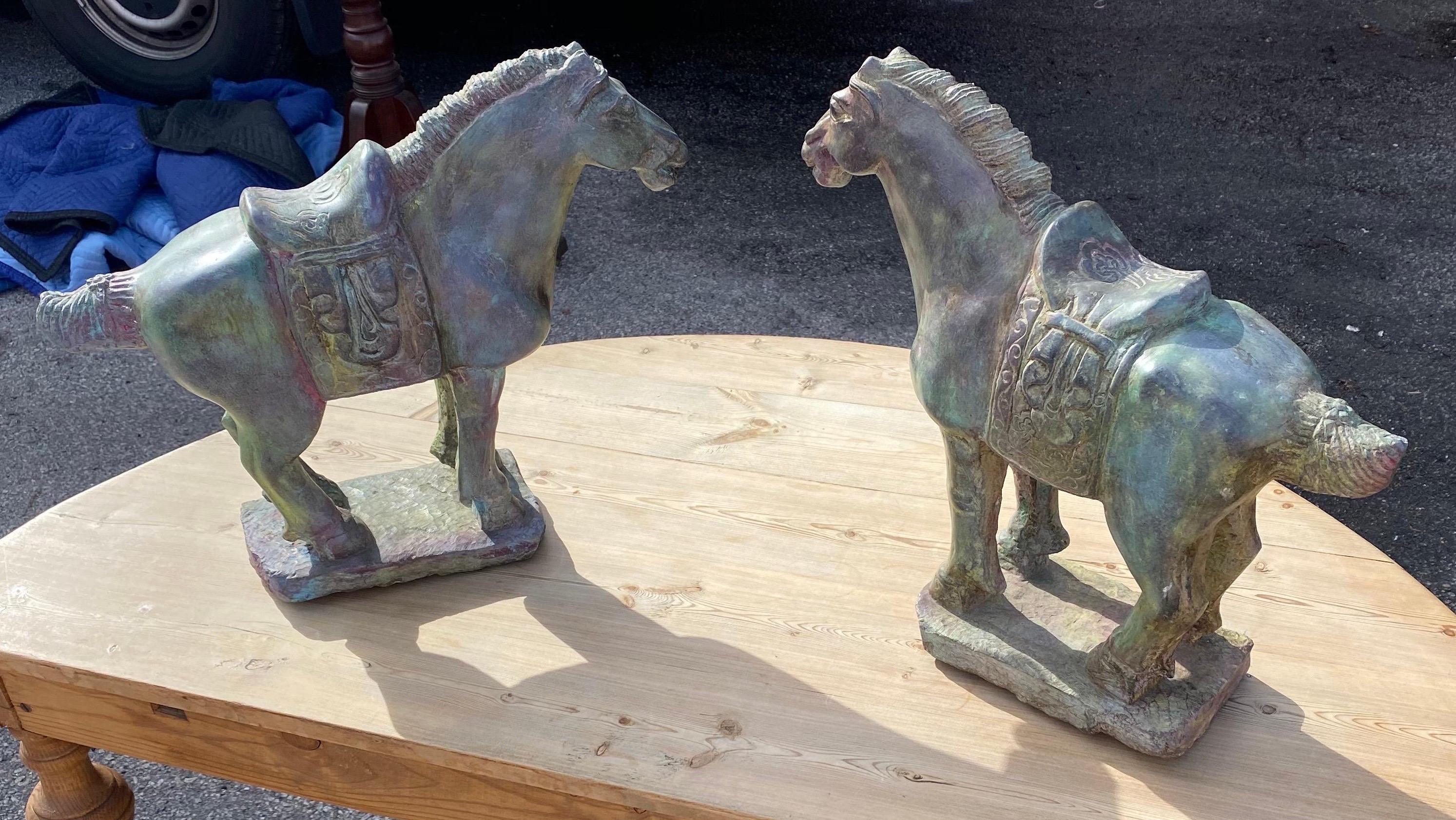 Pair of Carved Stone Tang Horses For Sale 1