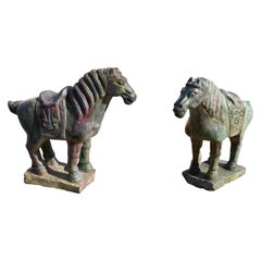 Pair of Carved Stone Tang Horses