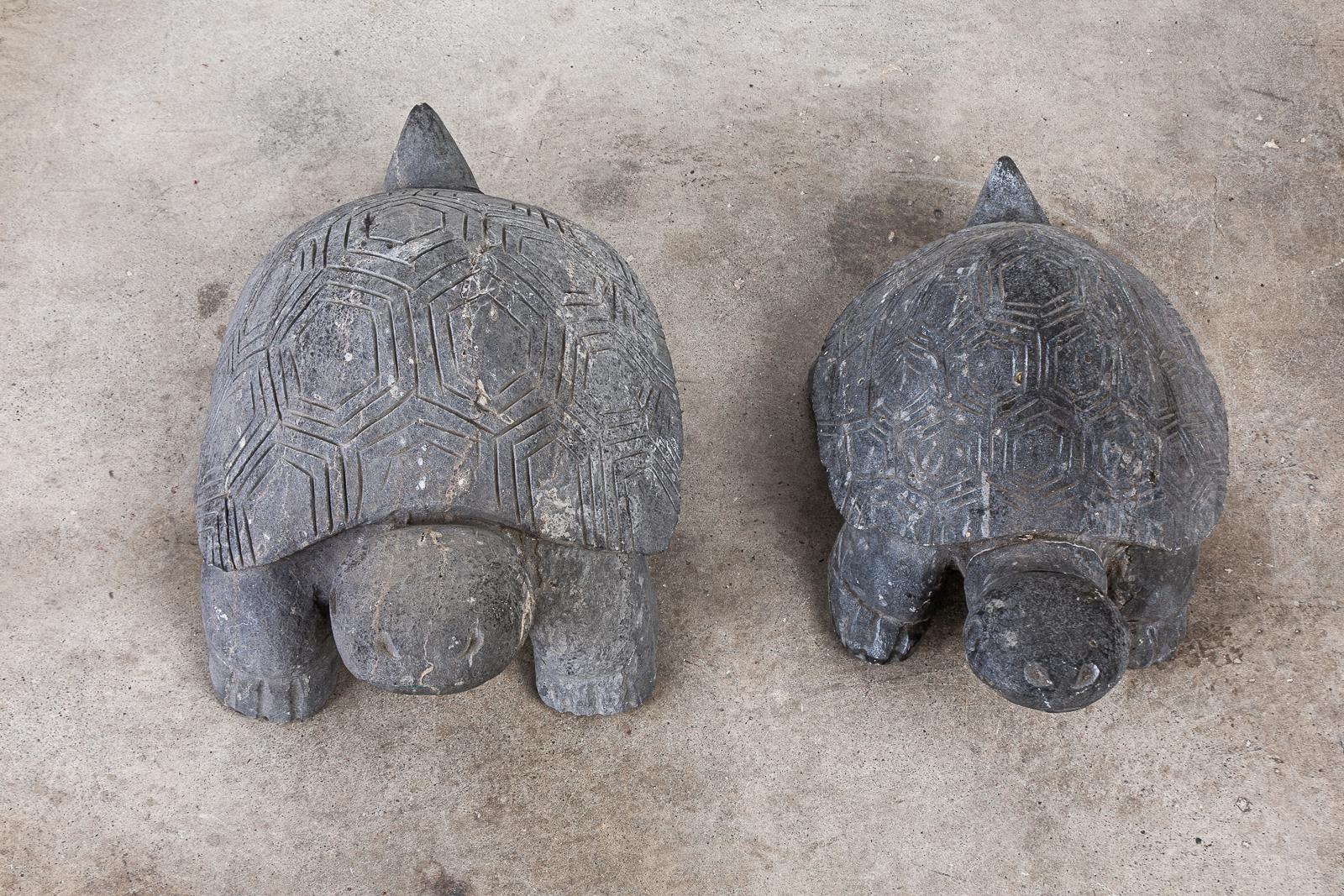 Hand-Crafted Pair of Carved Stone Turtle Sculptures