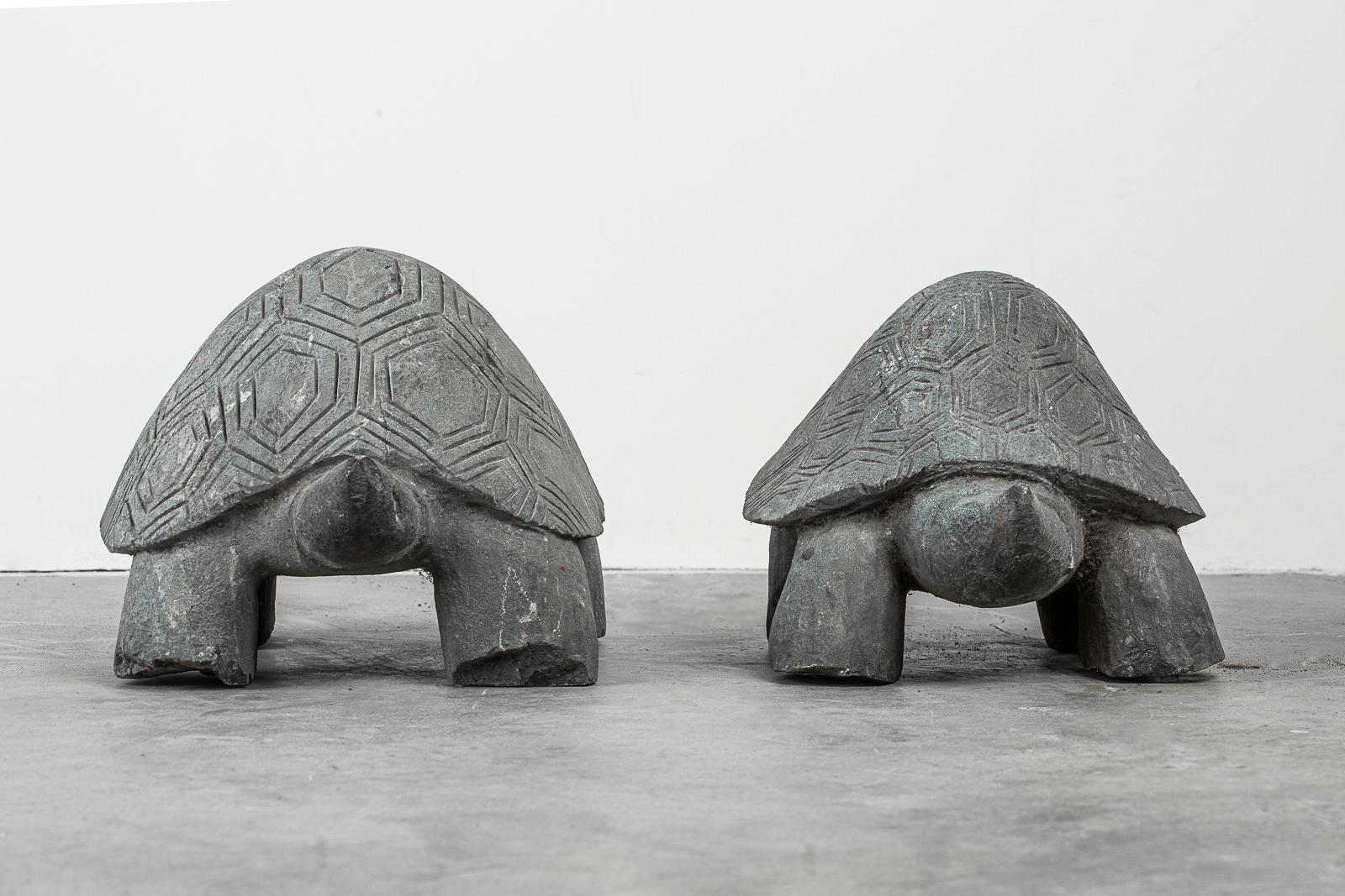 Pair of Carved Stone Turtle Sculptures 1