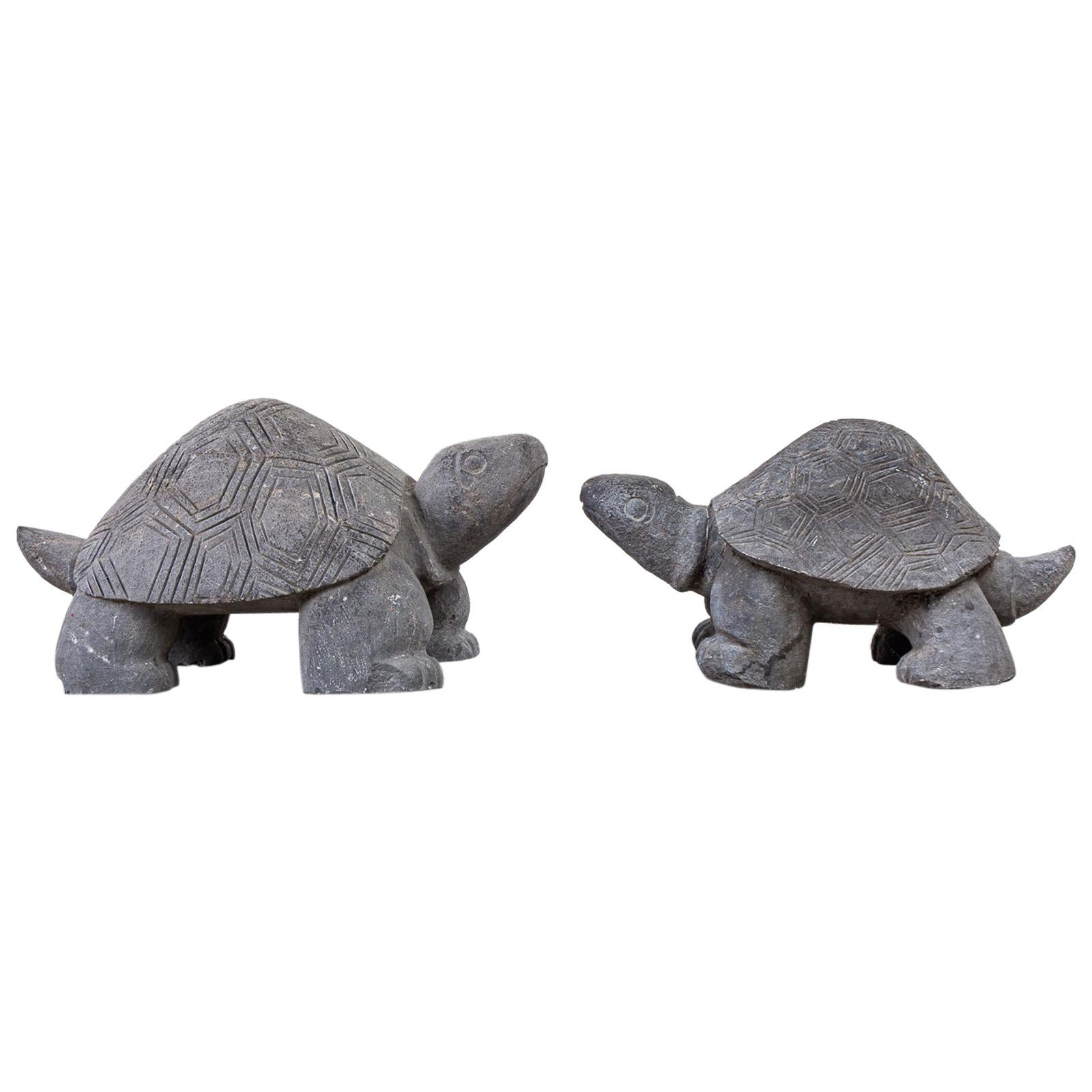 Pair of Carved Stone Turtle Sculptures