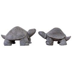 Pair of Carved Stone Turtle Sculptures