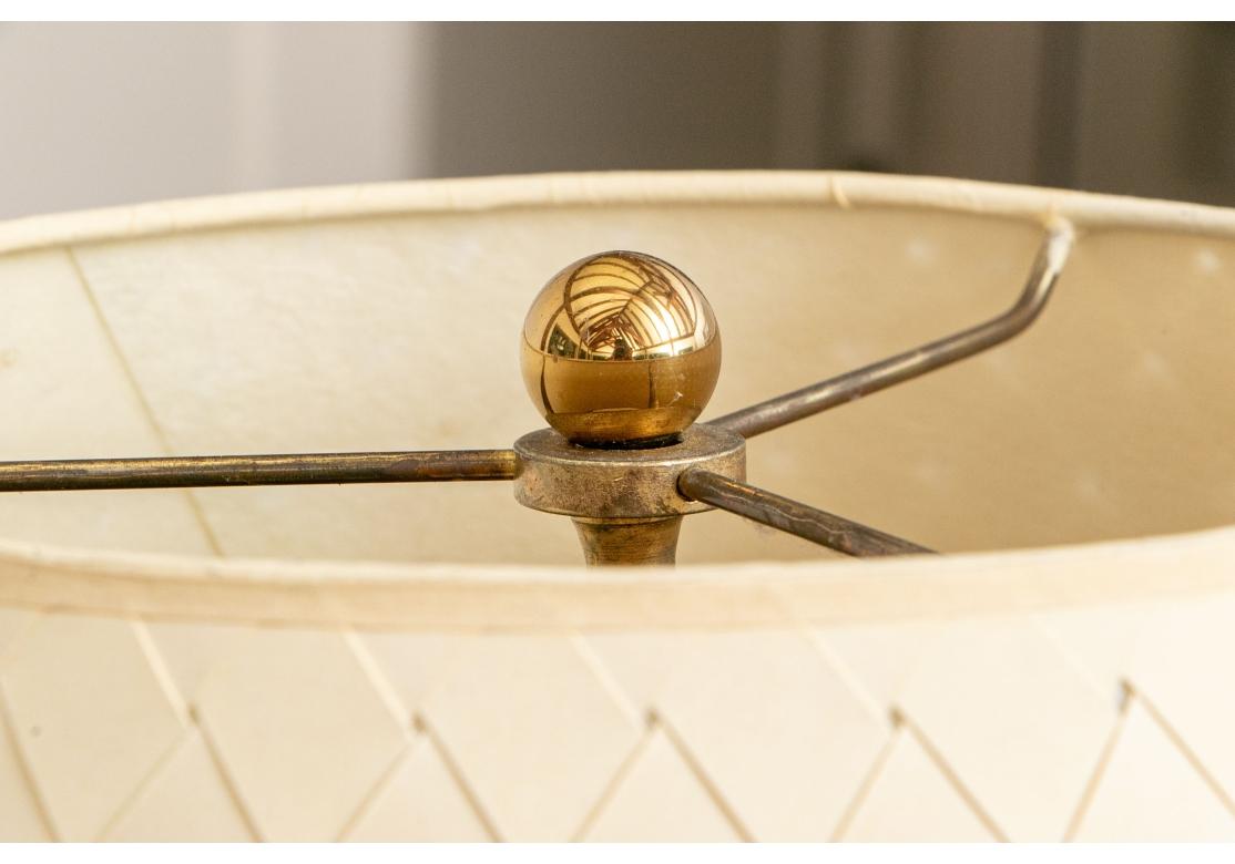 Intagliato a mano Pair Of Carved Teak Lamps With Woven Paper Shades in vendita