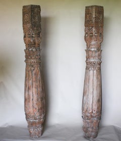 Pair of Carved Teak Wood Columns