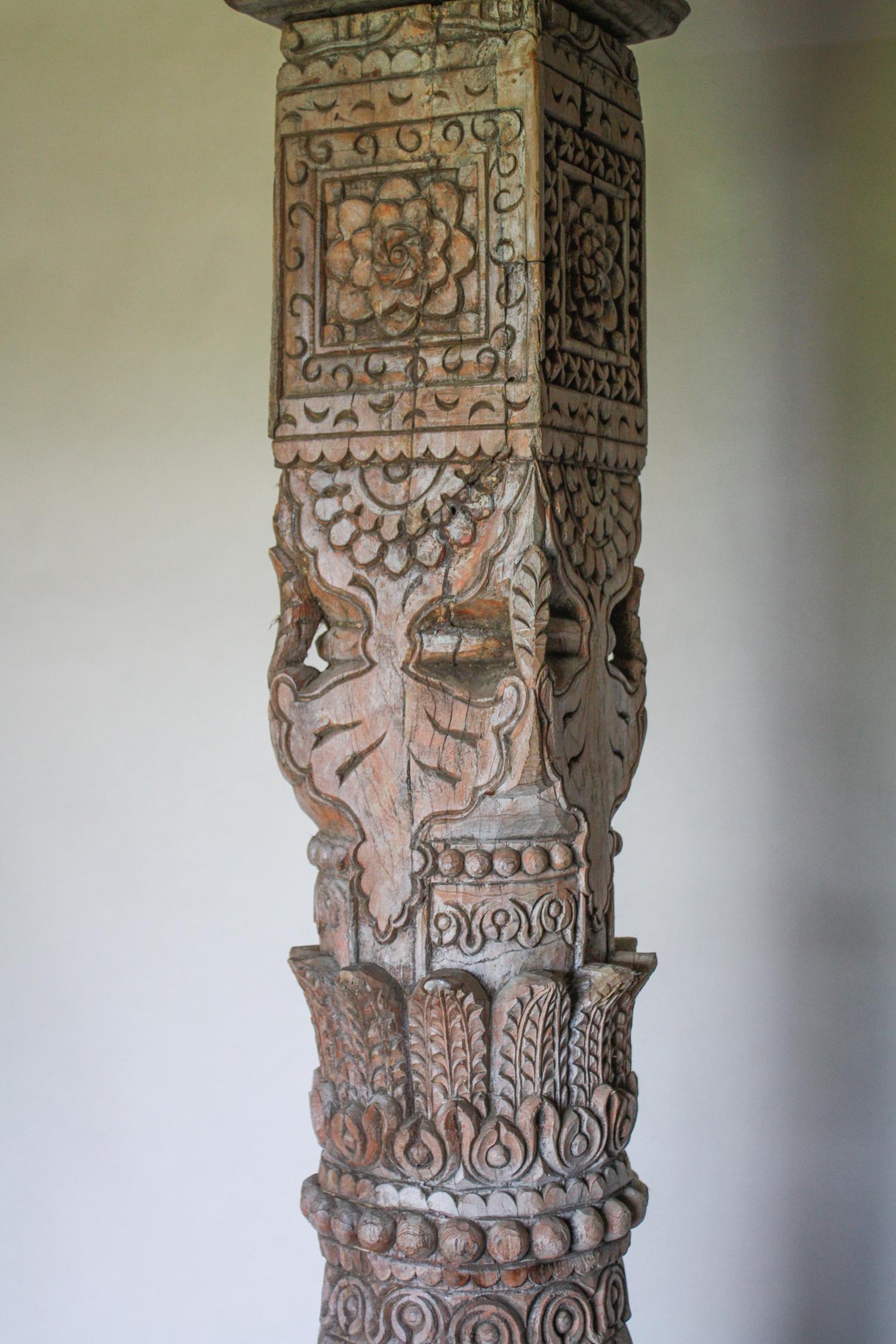 Indian Pair of Carved Teak Wood Columns For Sale