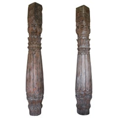 Pair of Carved Teak Wood Columns