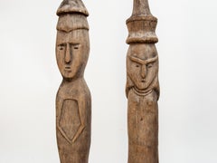 Pair of Carved Tribal Net Buoys from Mentawai Island, Mid-Late 20th Century
