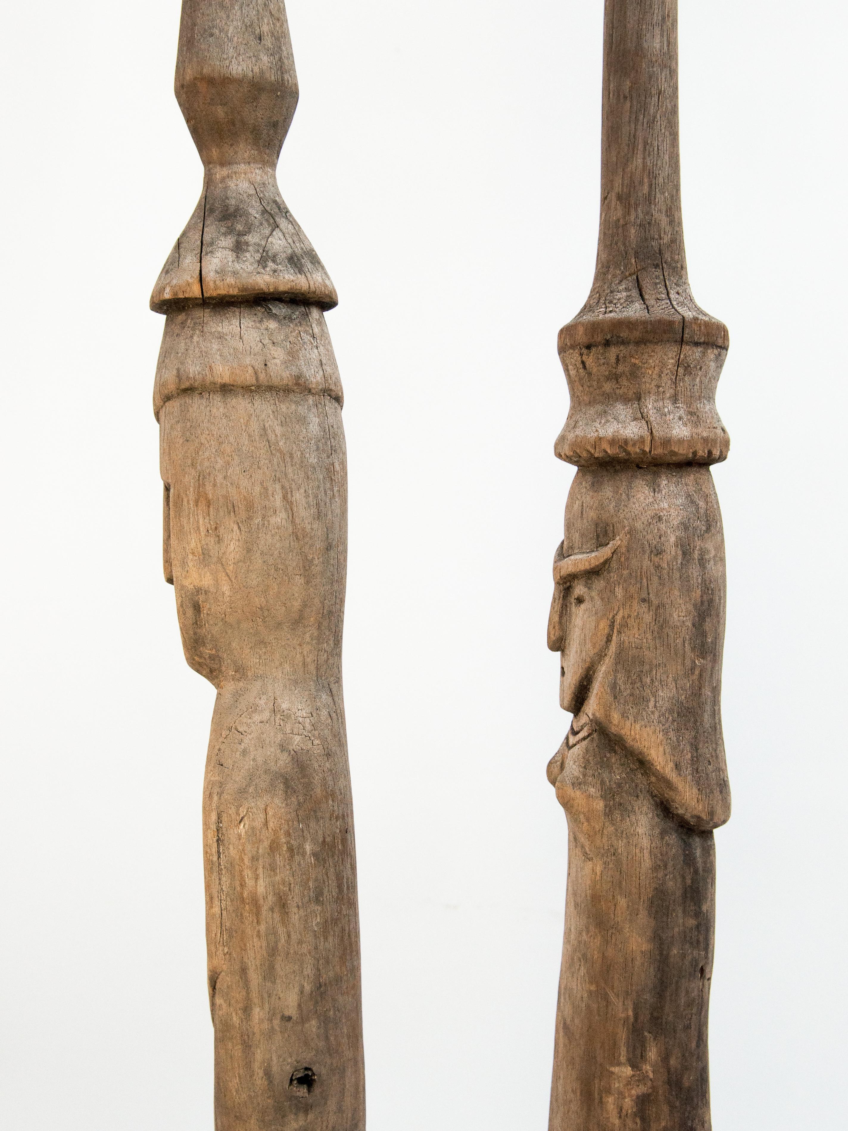 Indonesian Pair of Carved Tribal Net Buoys from Mentawai Island, Mid-Late 20th Century