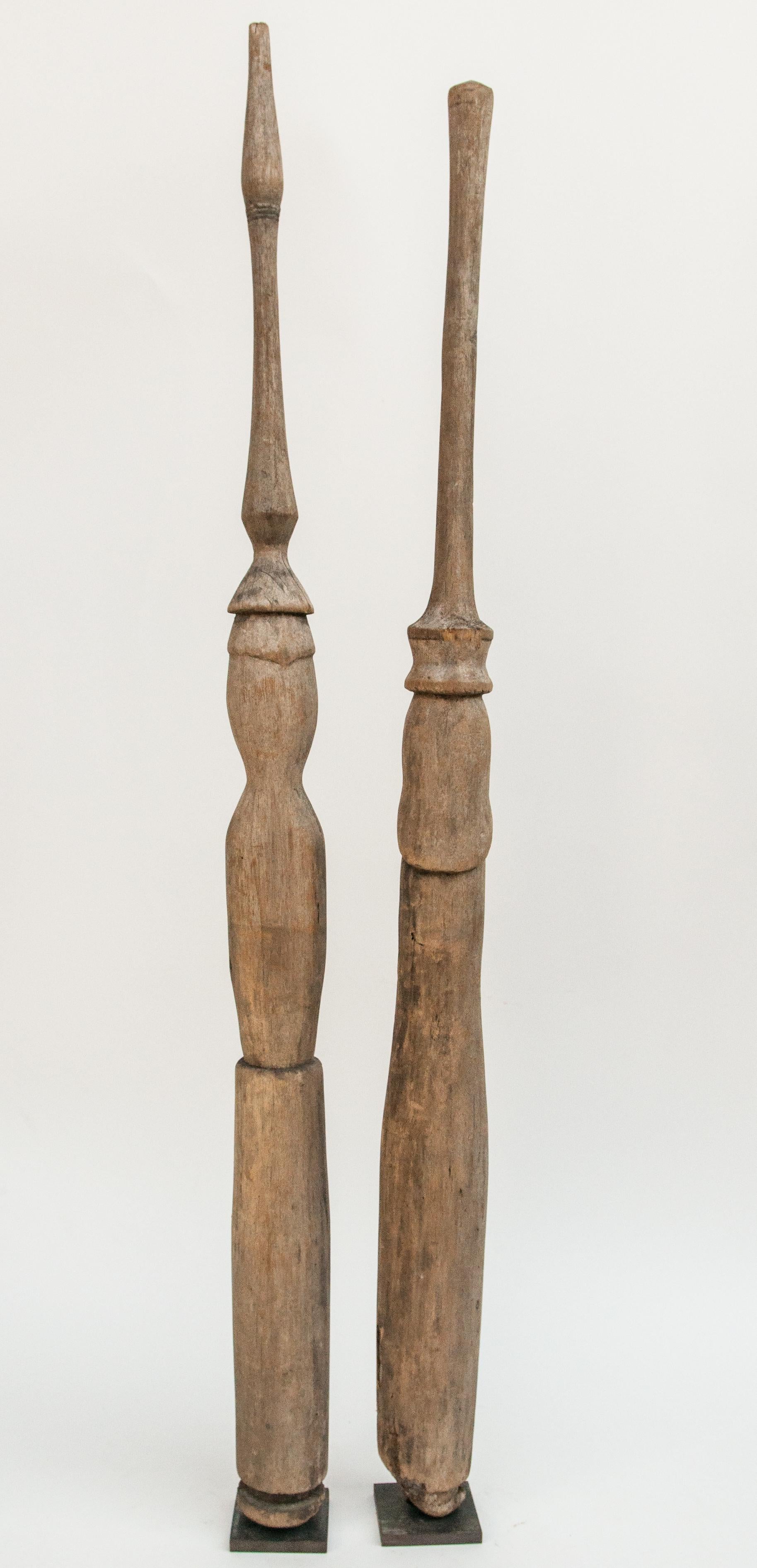 Hand-Carved Pair of Carved Tribal Net Buoys from Mentawai Island, Mid-Late 20th Century