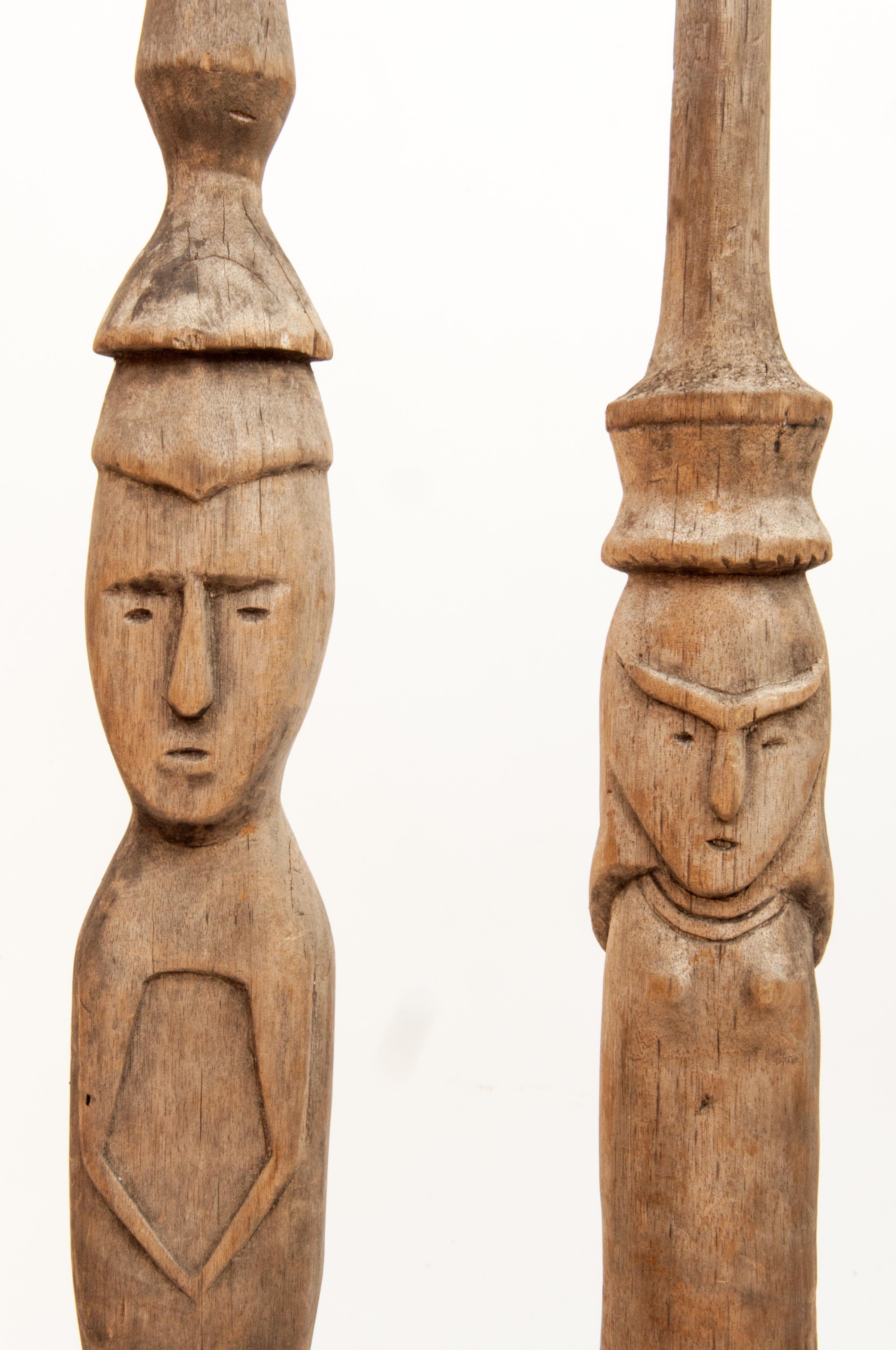 Mid-20th Century Pair of Carved Tribal Net Buoys from Mentawai Island, Mid-Late 20th Century