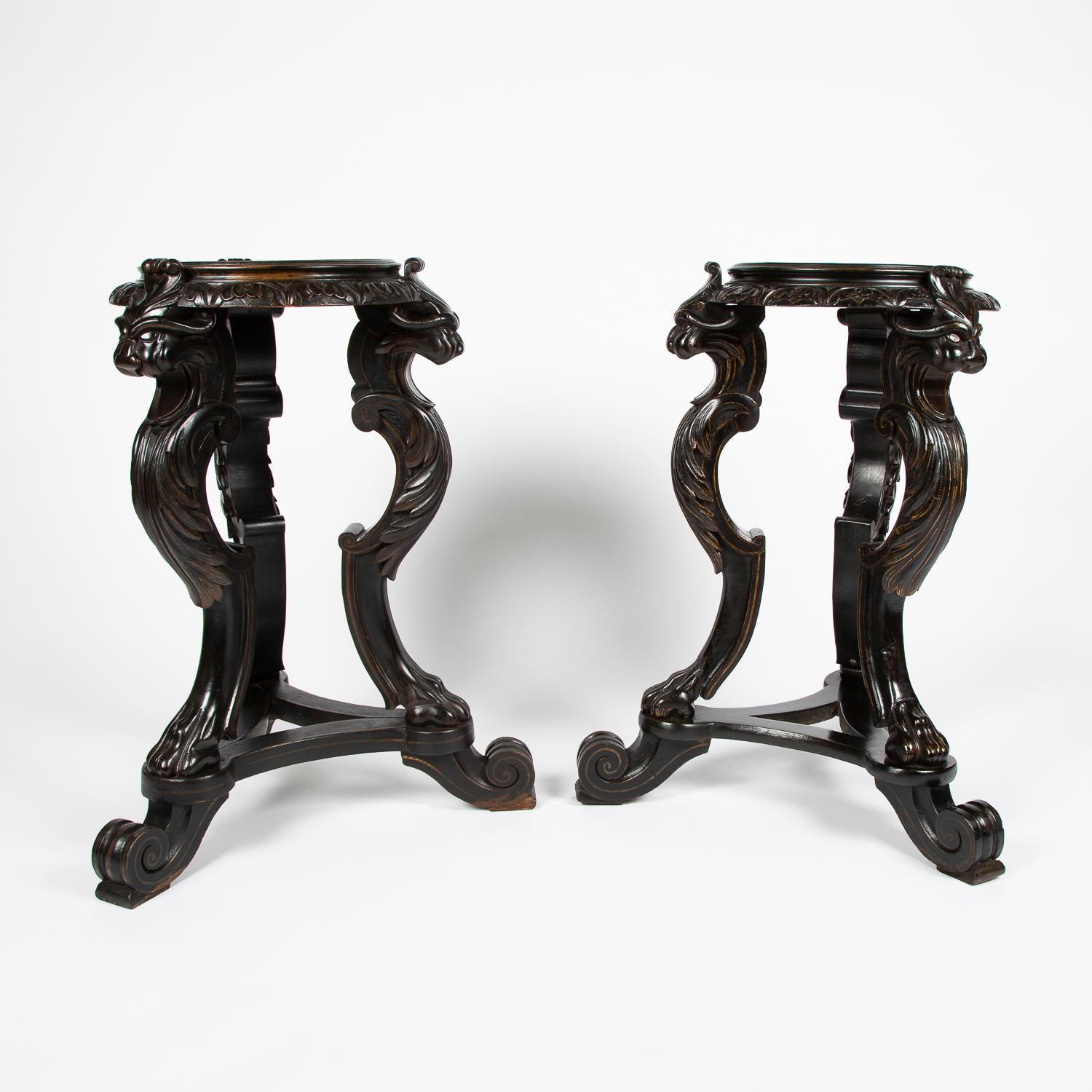 Pair of Carved Tripod Vase Stands In Good Condition For Sale In London, GB