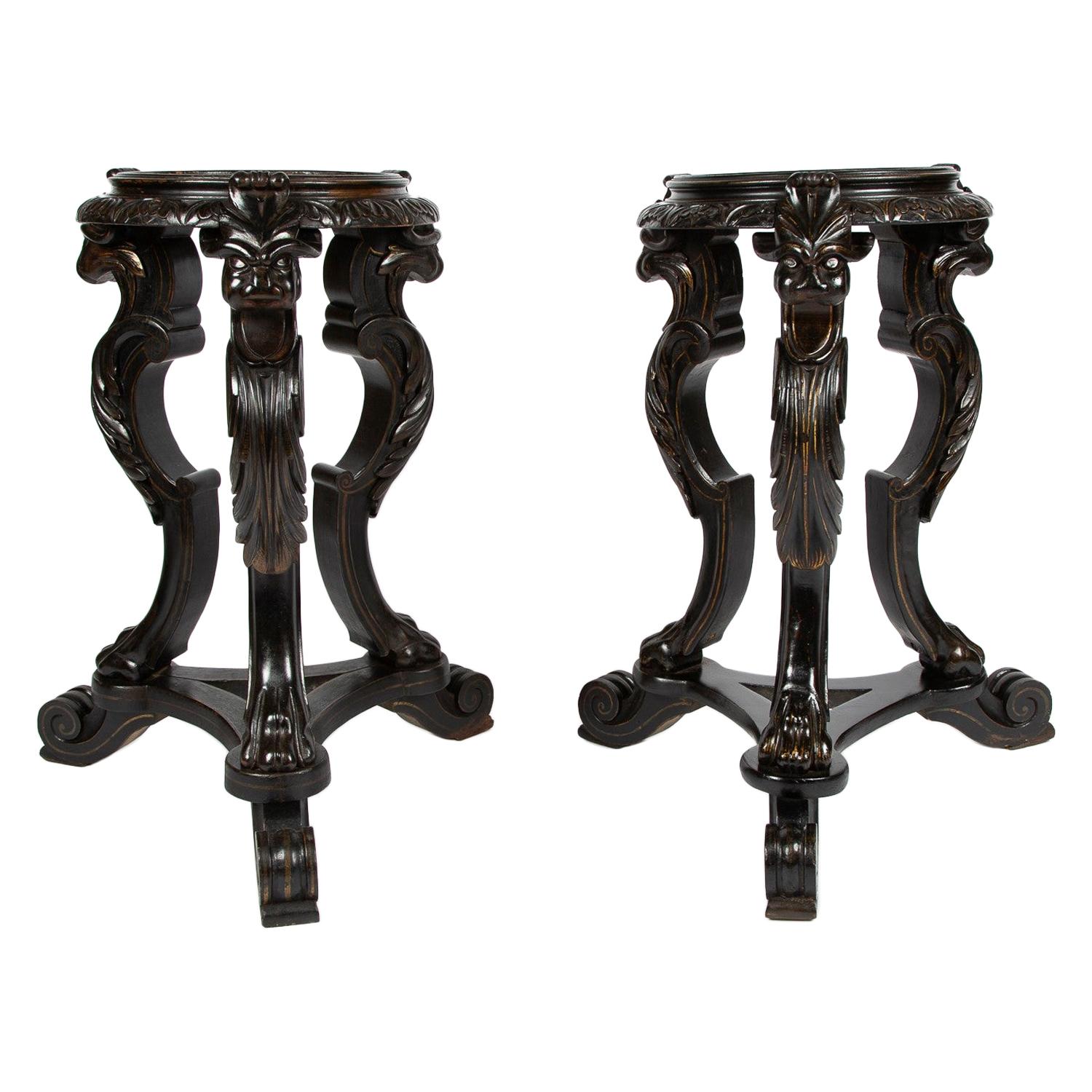 Pair of Carved Tripod Vase Stands For Sale