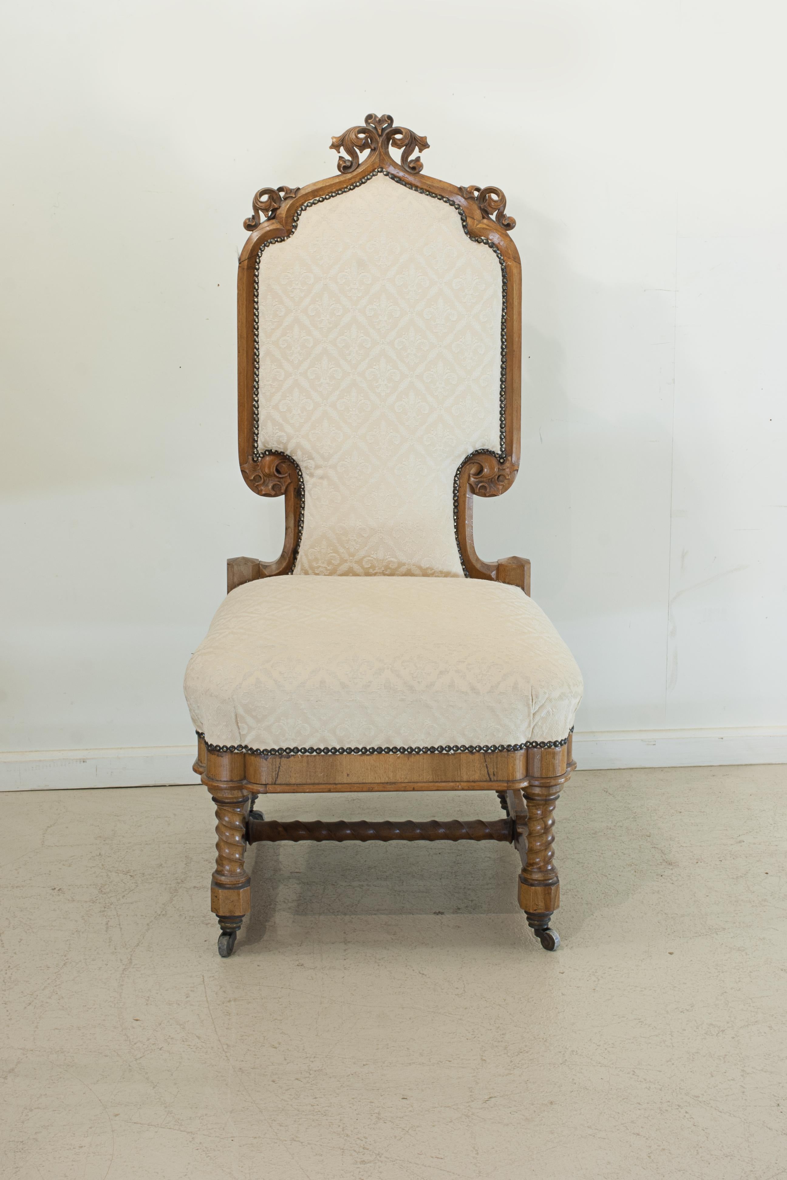 European Pair of Carved Upholstered Hall Chairs For Sale