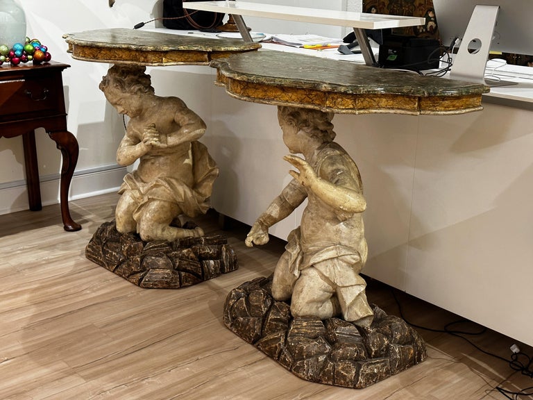 Baroque Pair of Carved Venetian Console Tables For Sale