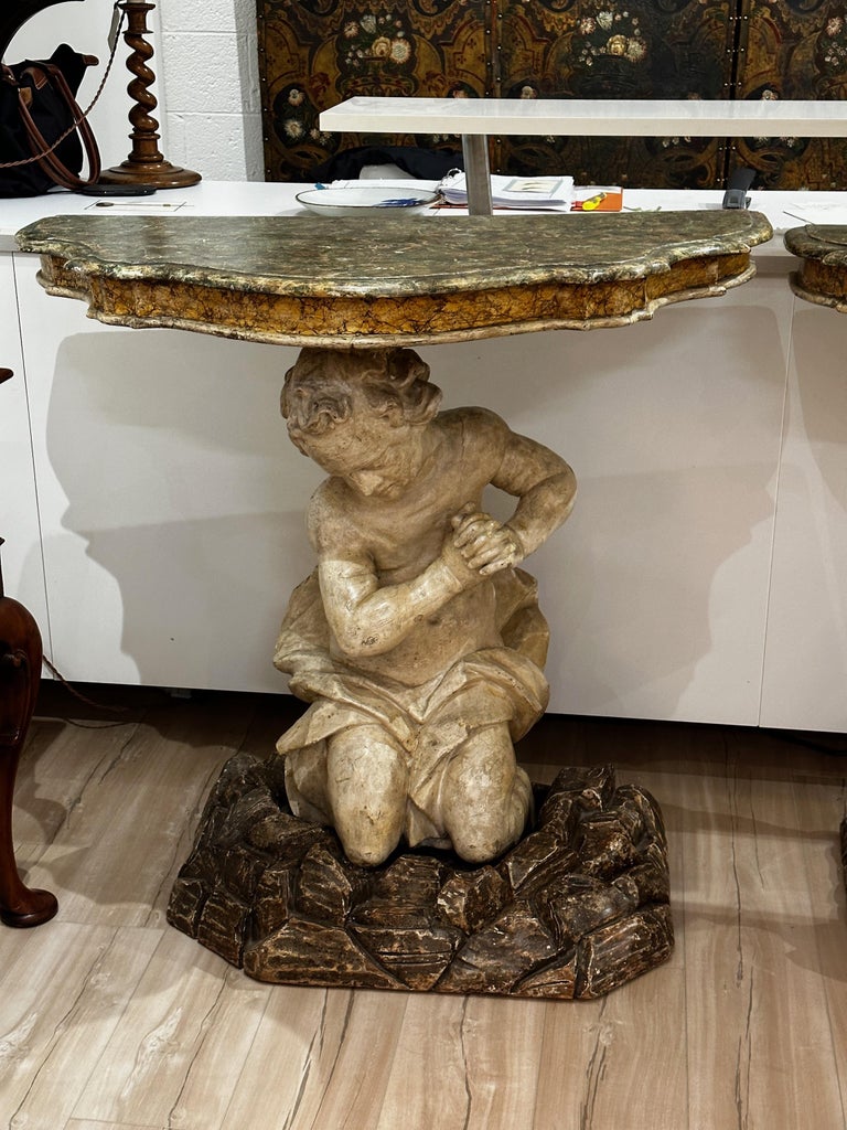 Italian Pair of Carved Venetian Console Tables For Sale