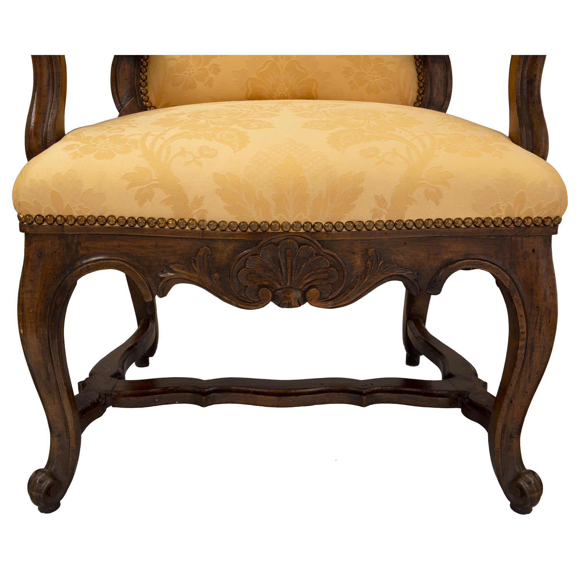 Pair of Carved Walnut 19th Century Italian Armchairs For Sale 4