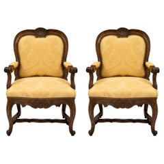 Pair of Carved Walnut 19th Century Italian Armchairs