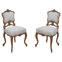 Pair of Carved Walnut Louis XV Style Side Chairs