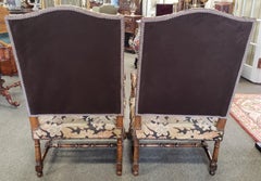 Pair of Carved Walnut Needlepoint Armchairs