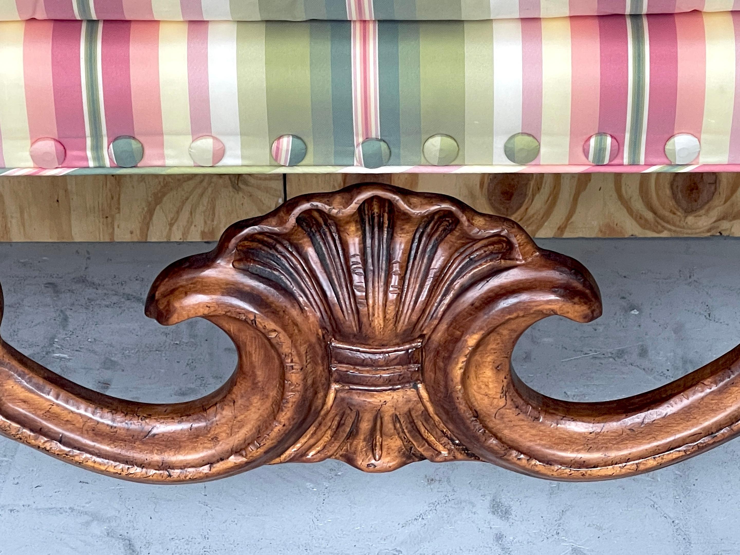 Pair of Carved Walnut Neoclassical Shell Carved Benches, By Baker  For Sale 4