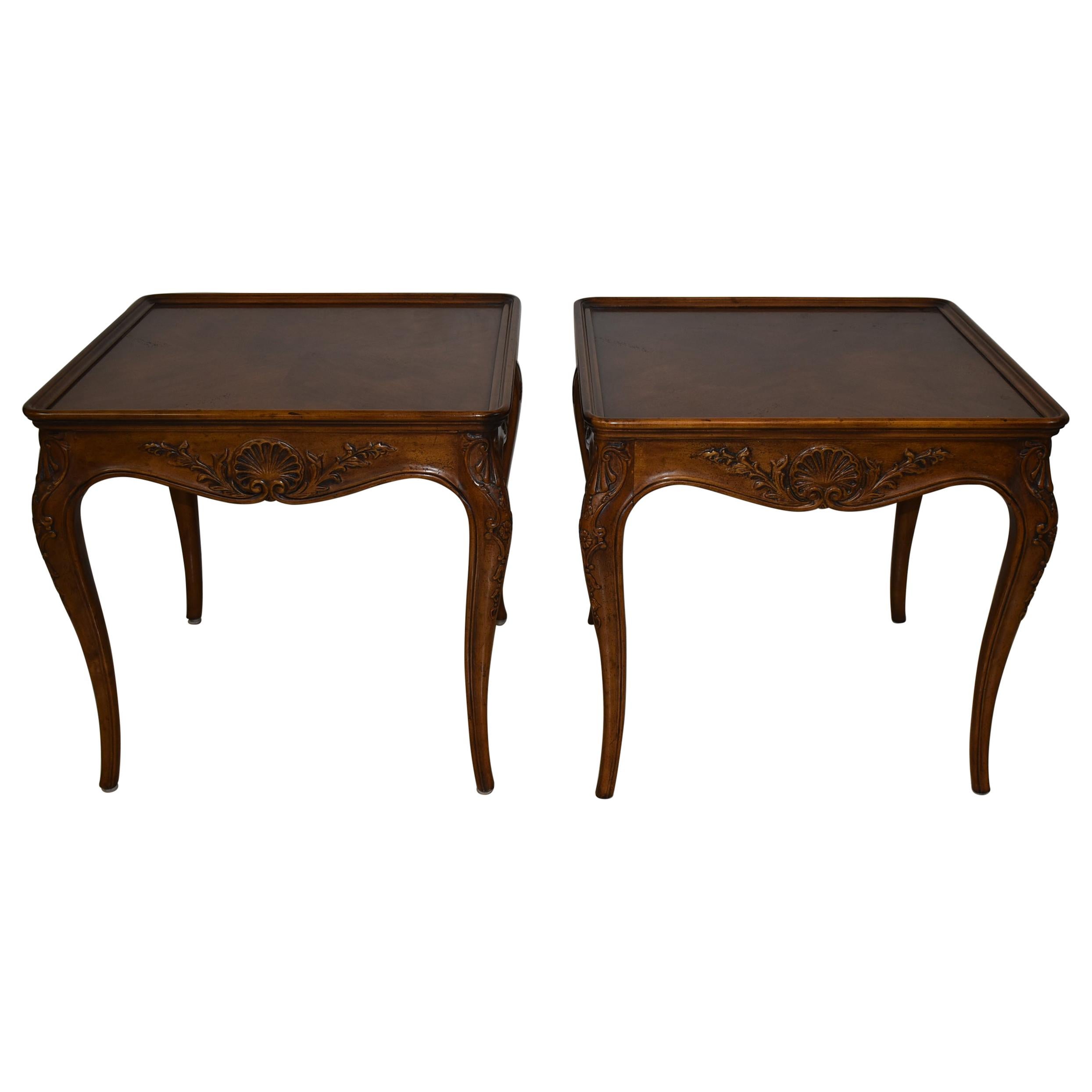 Pair of Carved Walnut Provincial Style Side Tables by Henredon