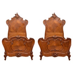 Pair of Carved Walnut Single Beds