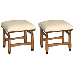 Pair of Carved Walnut Stools in the Style of Sergio Rodrigues
