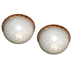 Pair of Carved White Alabaster Light Fixtures, Sold Individually