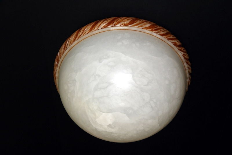 Pair of Carved White Alabaster Light Fixtures, Sold Individually For Sale 2