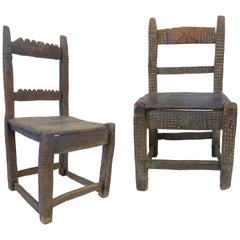 Pair of Carved Wood 18th Century Spanish Colonial Chairs