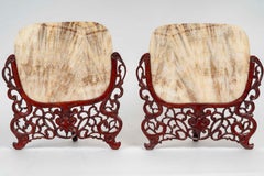 Pair of Carved Wood and Transparent Marble Light Covers, Art of Asia.