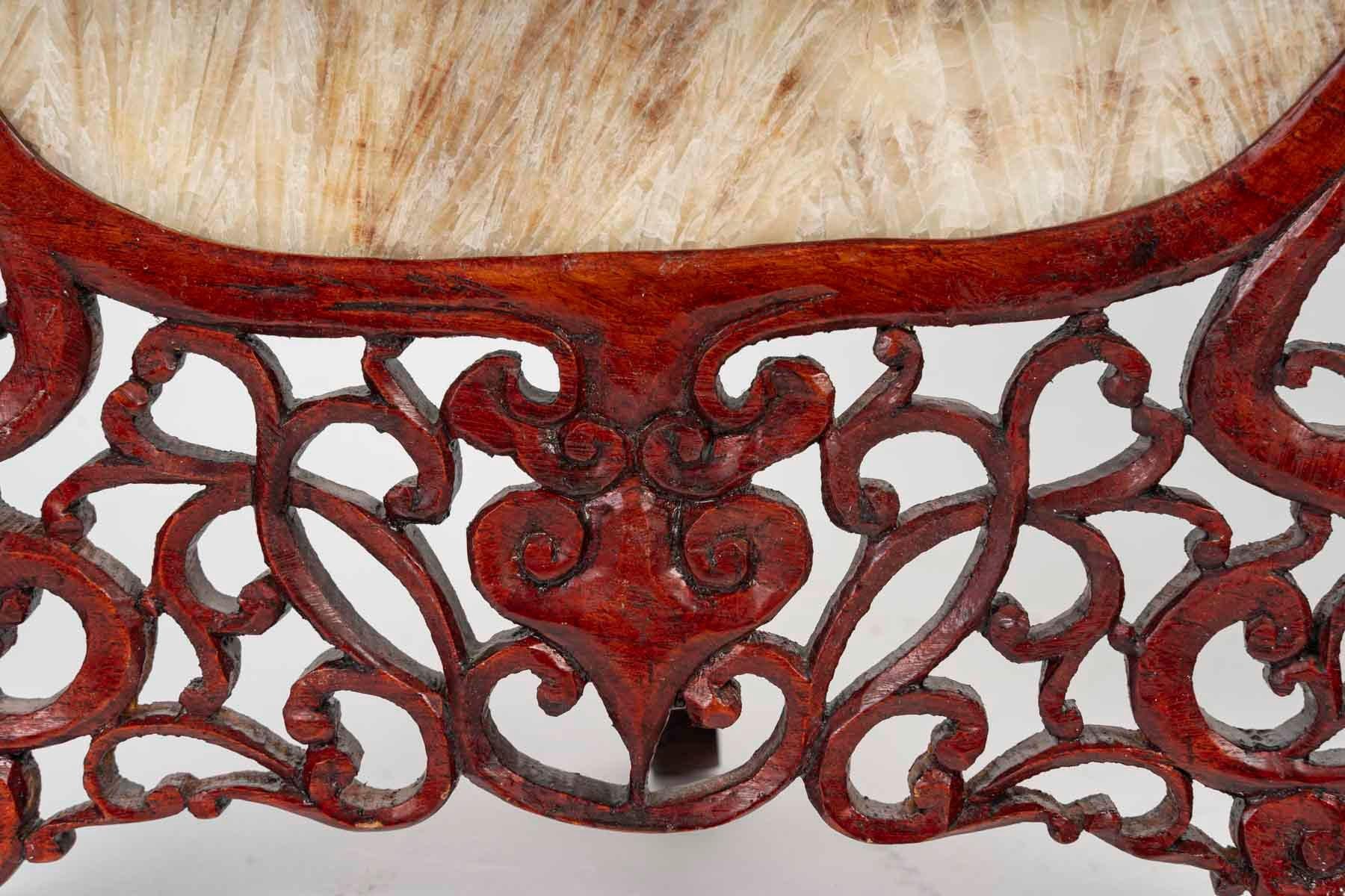 Pair of Carved Wood and Transparent Marble Light Covers, Art of Asia. In Good Condition For Sale In Saint-Ouen, FR