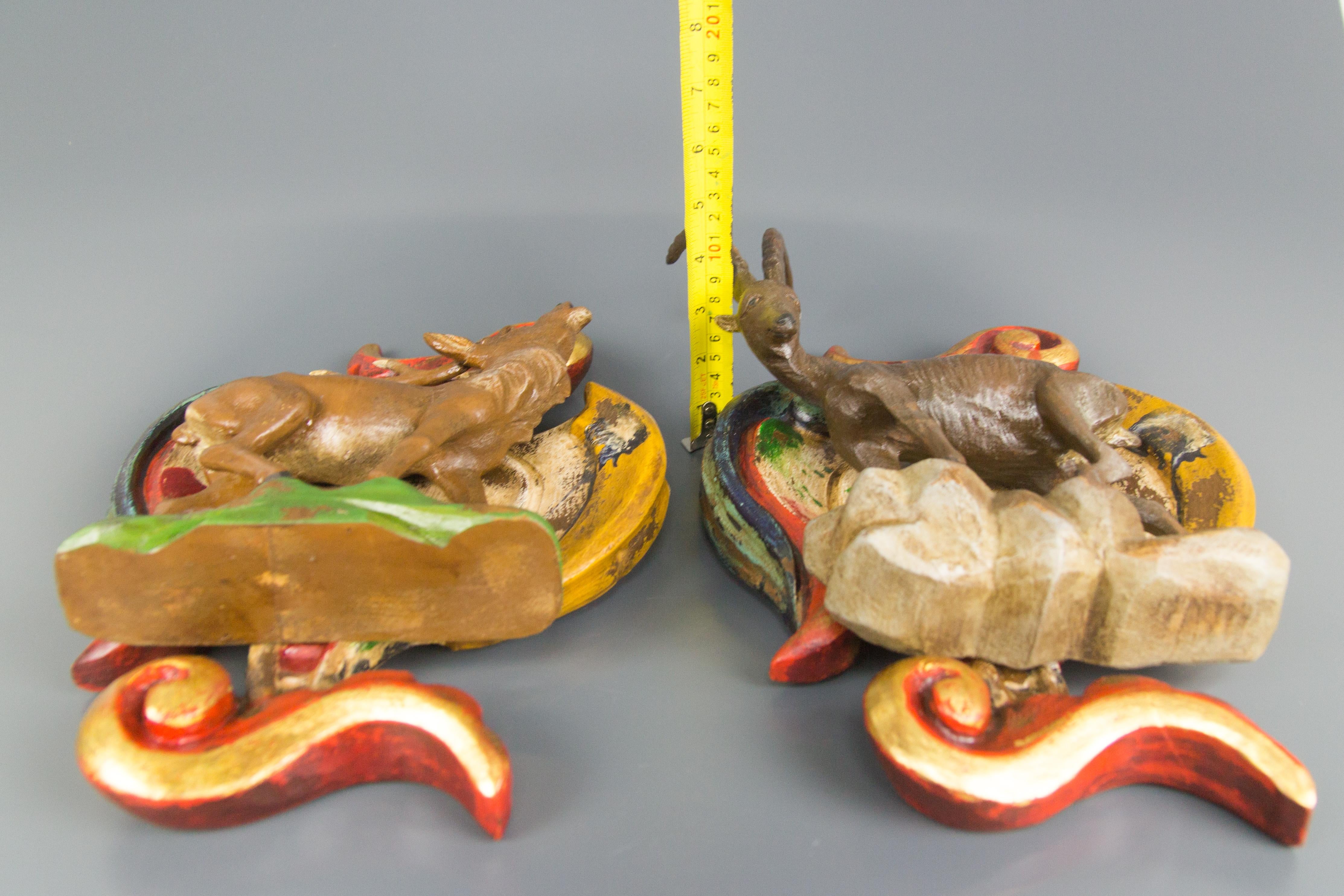 Pair of Carved Wood Baroque Style Wall Decors with Deer and Ibex Figures For Sale 13