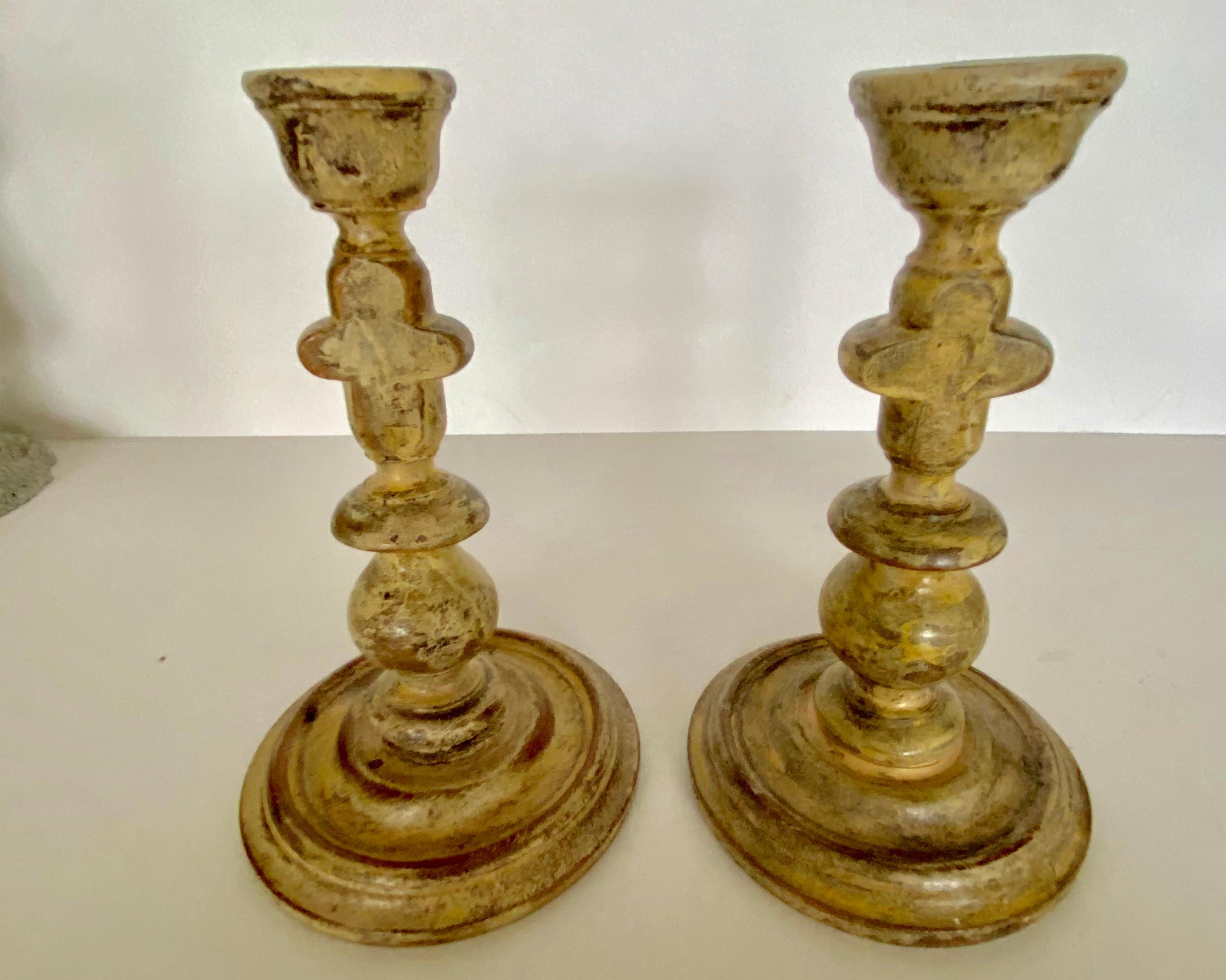 Pair of Carved Wood Candle Sticks In Good Condition In Sheffield, MA
