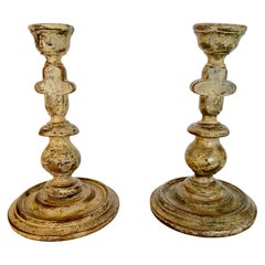 Pair of Carved Wood Candle Sticks