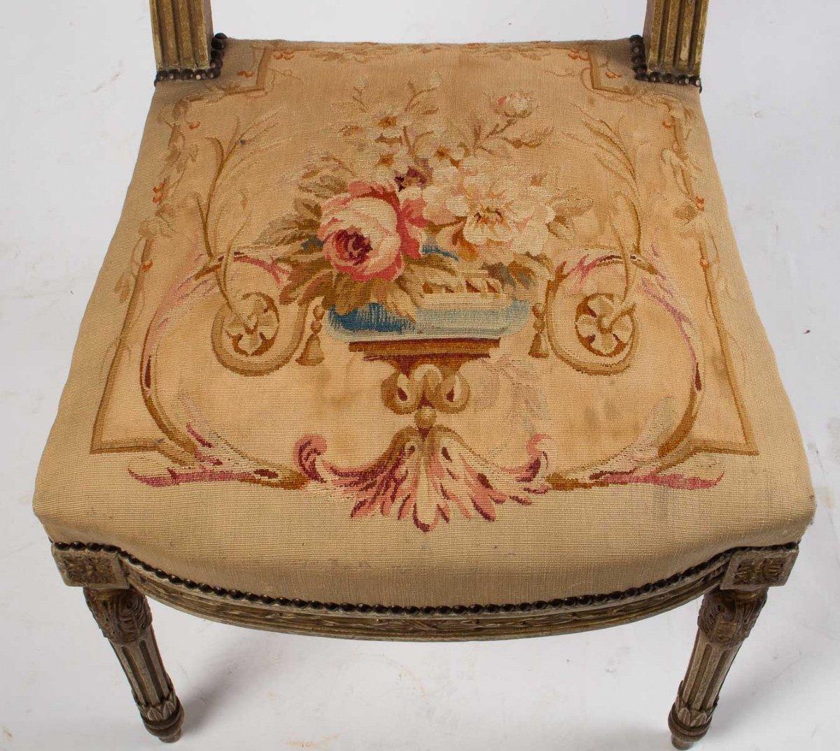 Louis XVI Pair of Carved Wood Chairs and Aubusson Tapestry End of 19th Century