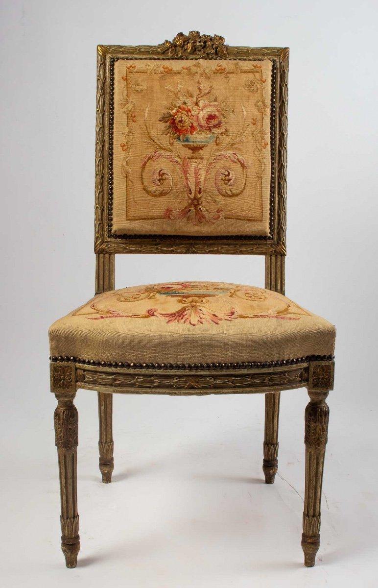 Late 19th Century Pair of Carved Wood Chairs and Aubusson Tapestry End of 19th Century