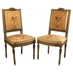 Pair of Carved Wood Chairs and Aubusson Tapestry End of 19th Century