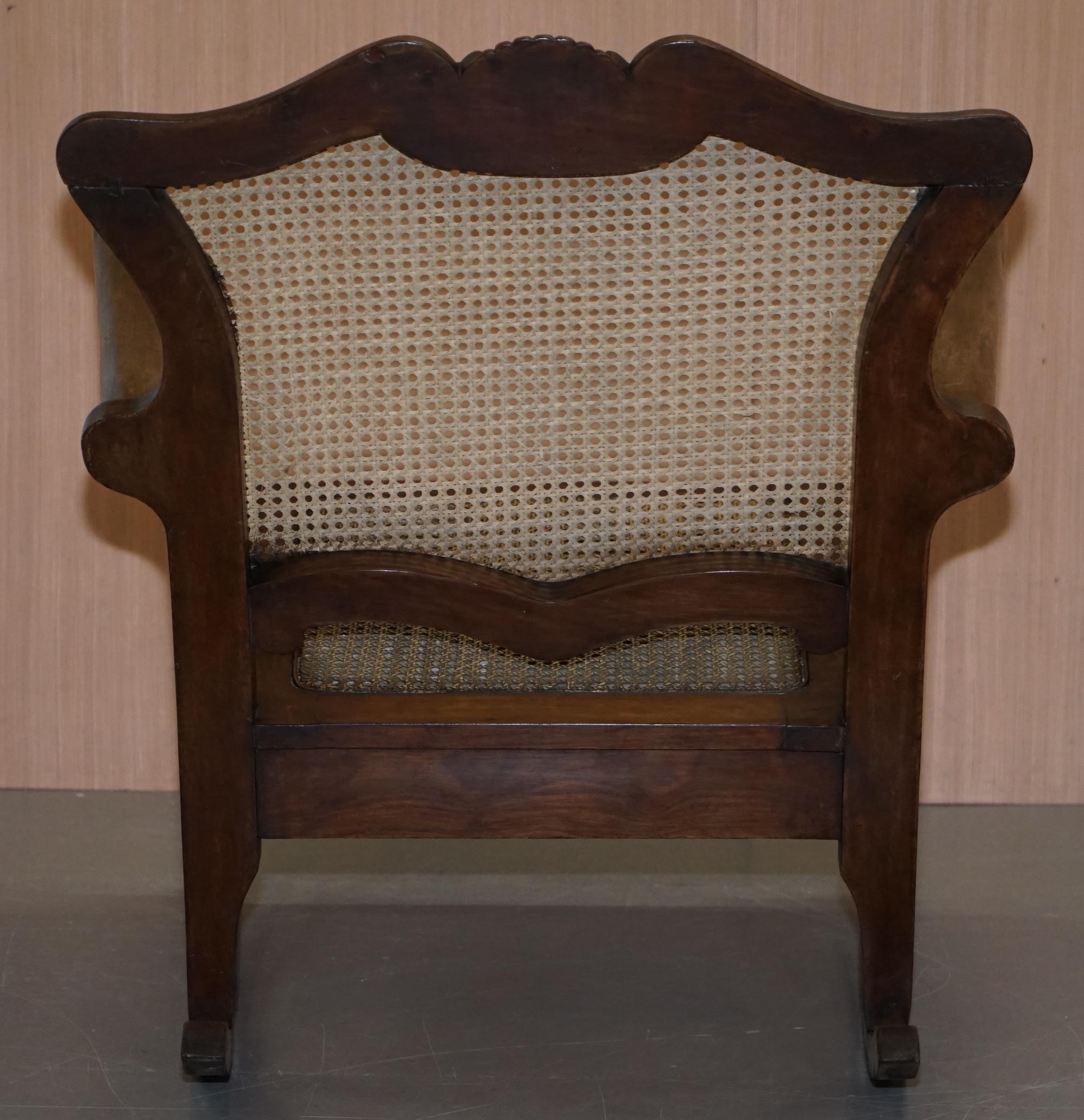Pair of Carved Wood circa 1920s Italian Berger Rattan Rocking Armchair Chairs 8