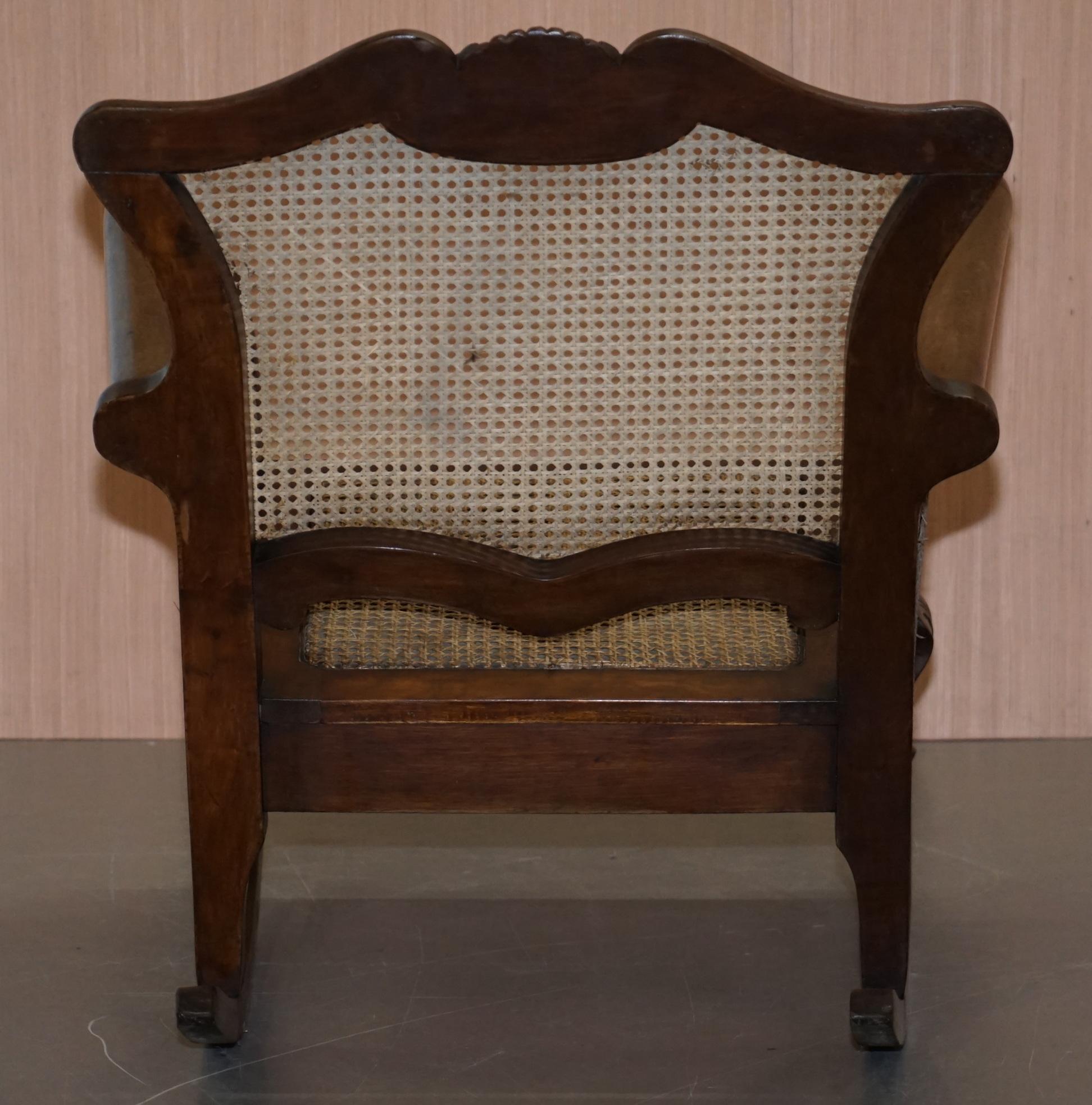 Pair of Carved Wood circa 1920s Italian Berger Rattan Rocking Armchair Chairs 14