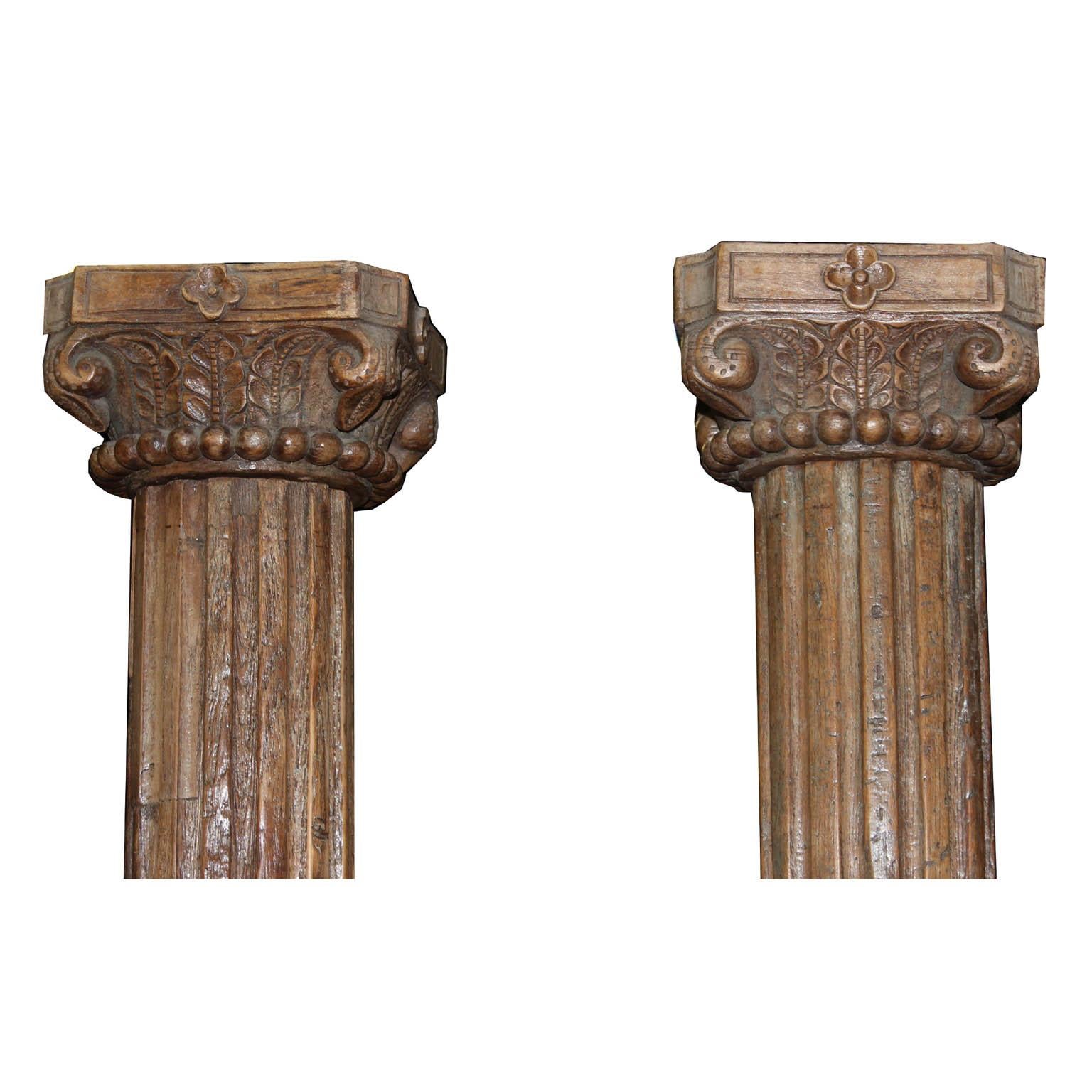 Indian Pair of Carved Wood Columns